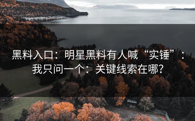 黑料入口:明星黑料有人喊“实锤”:我只问一个:关键线索在哪? 黑料入口:明星黑料有人喊“实锤”:我只问一个:关键线索在哪?