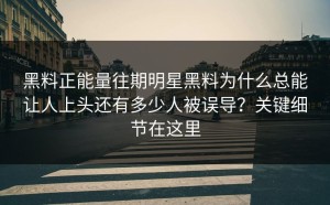 黑料正能量往期明星黑料为什么总能让人上头还有多少人被误导？关键细节在这里