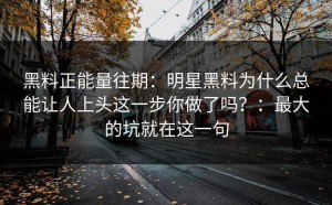 黑料正能量往期：明星黑料为什么总能让人上头这一步你做了吗？：最大的坑就在这一句