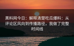 黑料网今日：解释清楚吃瓜爆料：从评论区风向到传播路径，我做了完整时间线